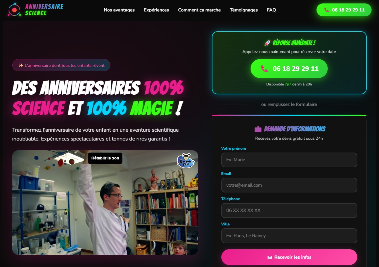 Site web Anniversaire Science - Animations enfants Le Raincy